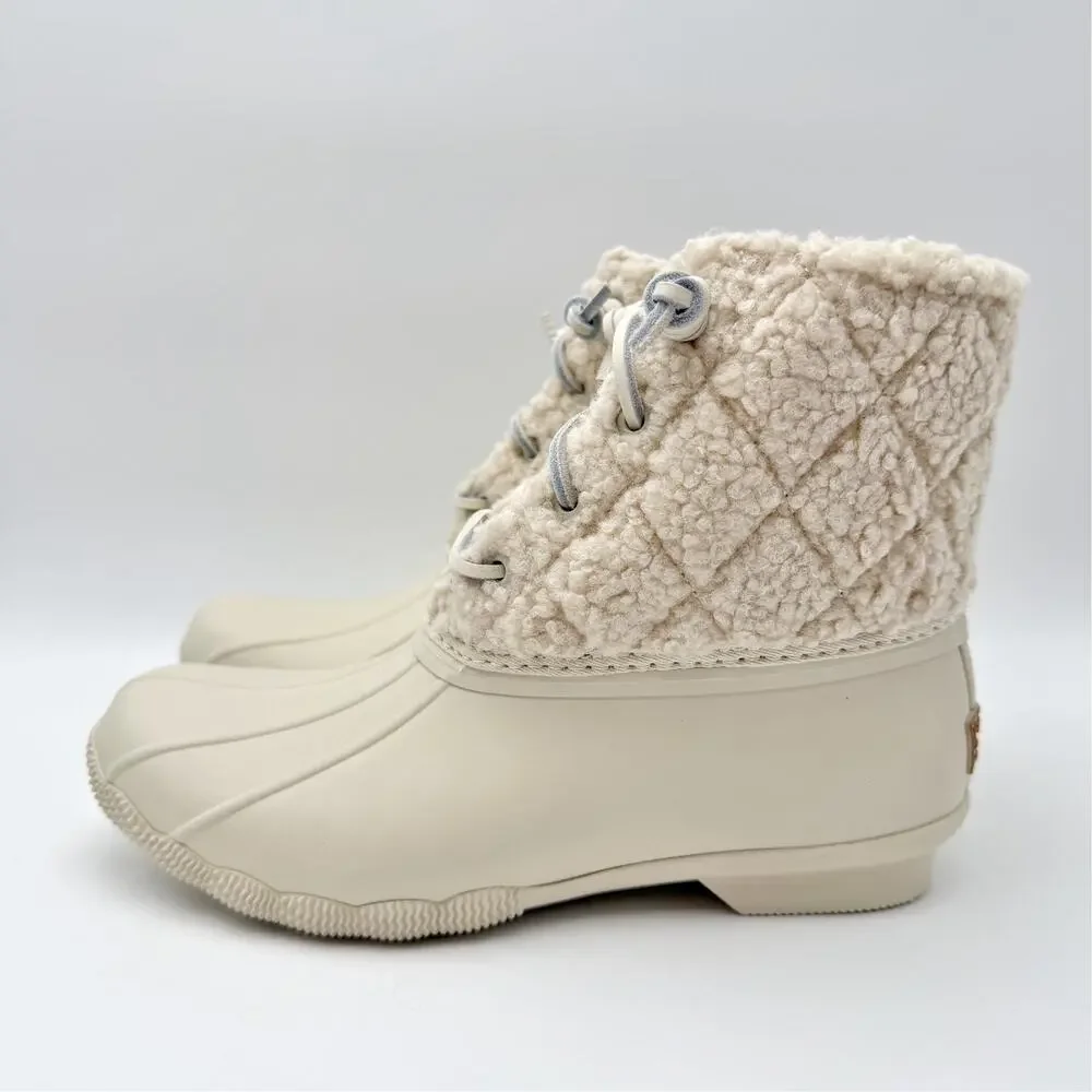Sperry Womens Saltwater Ankle Booties US 7 EU 37.5 White Sherpa NIB